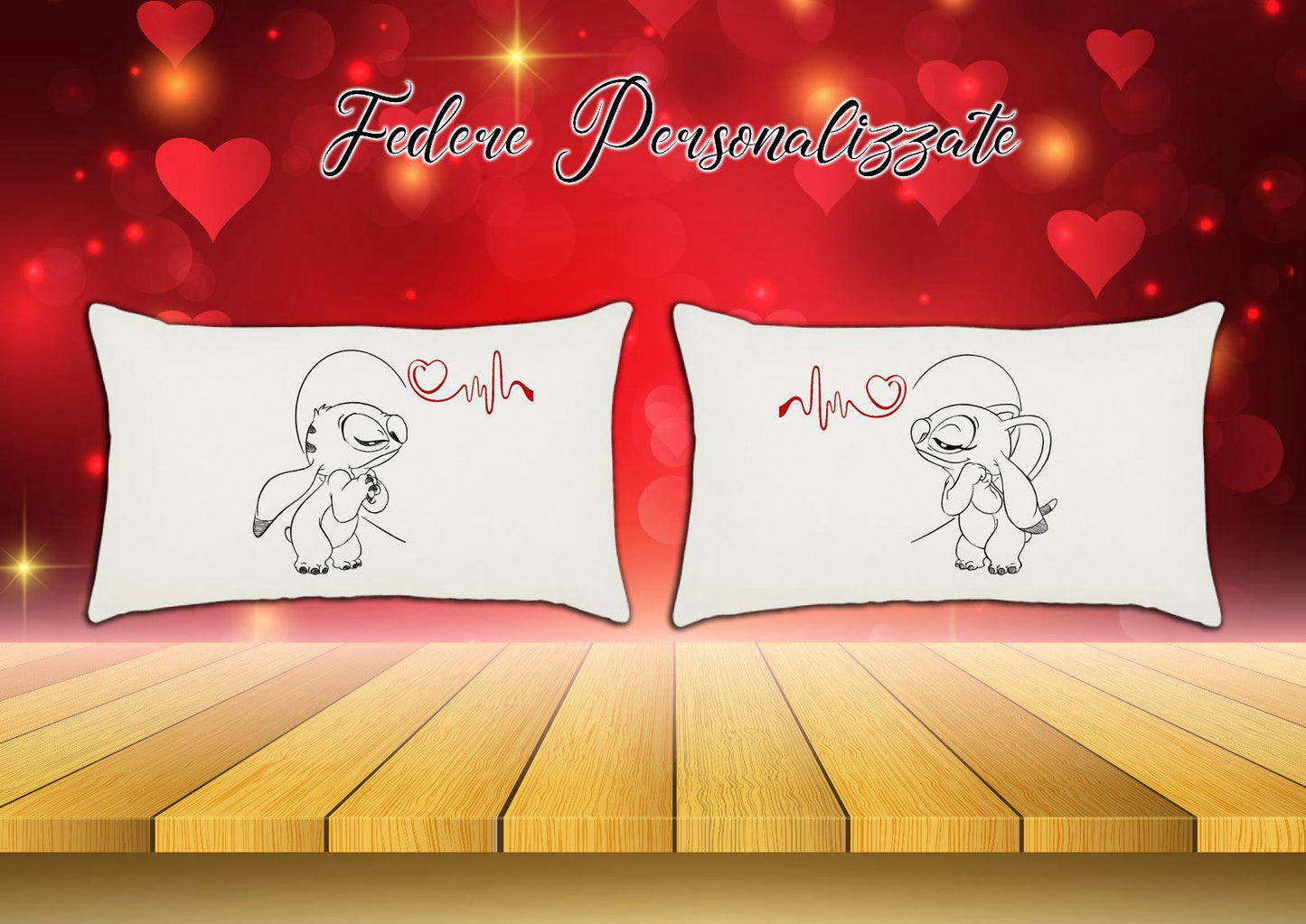 Coppia di federe in cotone per cuscini a tema San Valentino