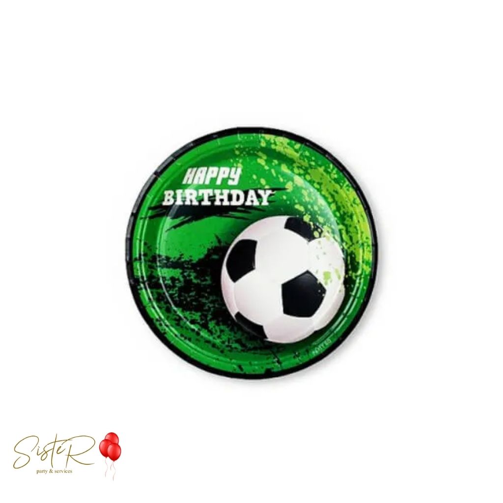 Piattini Happy Birthday Calcio Ø18 cm – 8 Pezzi in Cartoncino