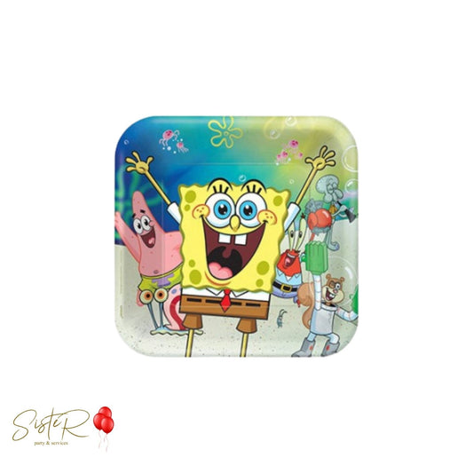 8 Piatti Quadrati in Cartone Spongebob - 23 cm
