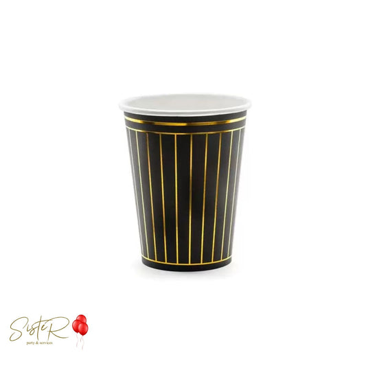 Bicchieri di Carta "Let's Celebrate" Neri Strisce Oro