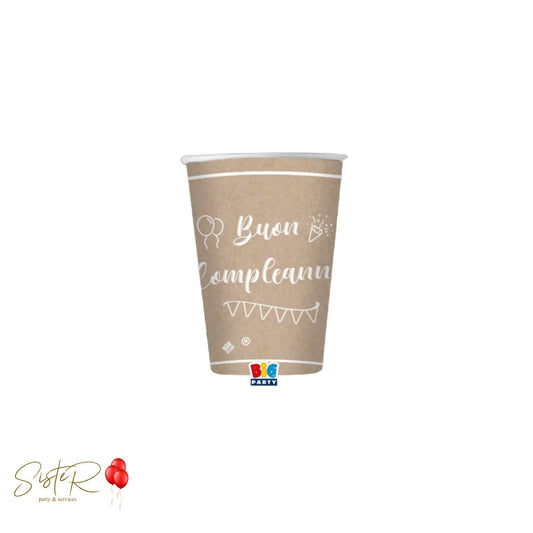 Bicchieri di Carta Buon Compleanno "Kraft"