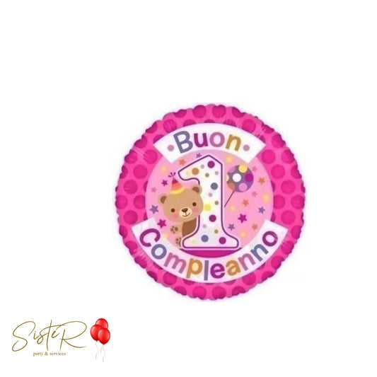 Palloncino Foil Orsetto Rosa - Primo Compleanno