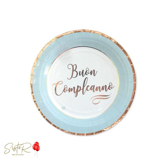 Piatti di Carta Buon Compleanno Chic Celeste