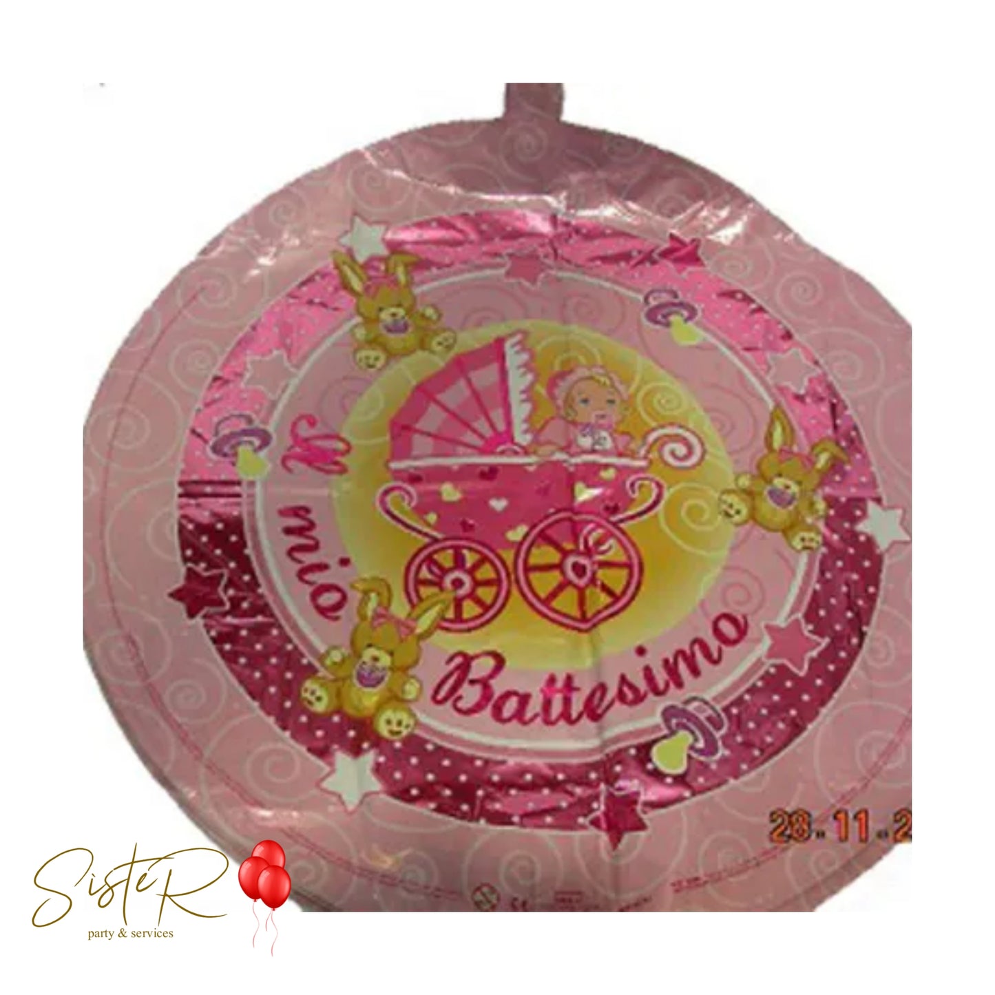 Palloncino Mylar Battesimo Carrozzina Rosa