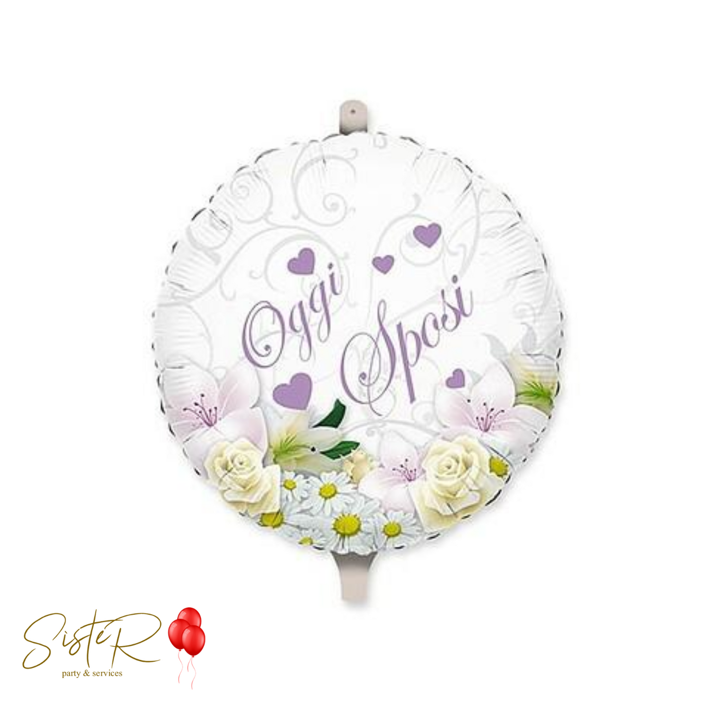 Palloncino Mylar Tondo Cm.45 Sposi Bouquet