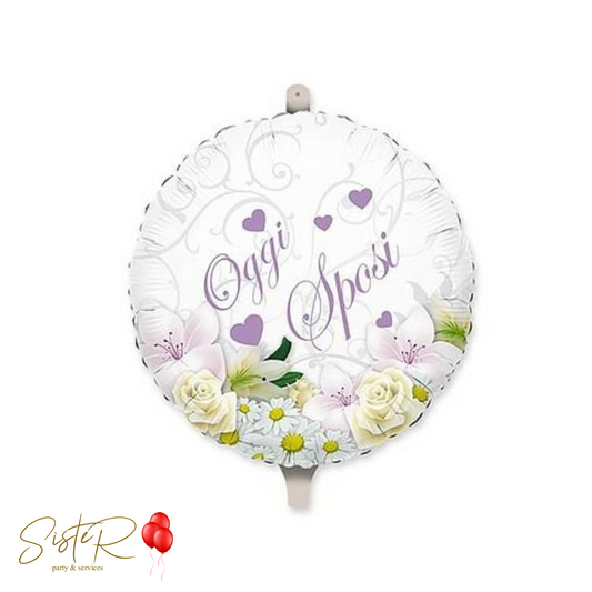 Palloncino Mylar Tondo Cm.45 Sposi Bouquet