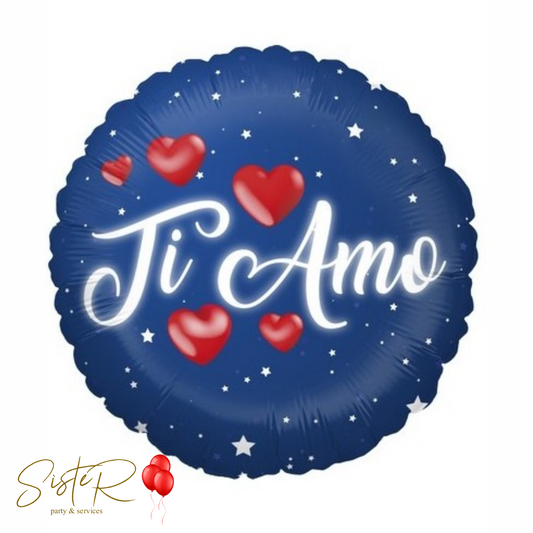 Palloncino a forma di cuore Ti amo blu con stelle 18"/45cm