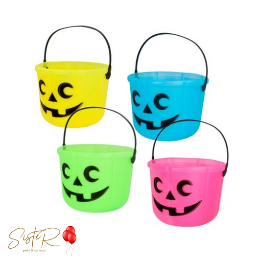 Secchielli plastica dolcetto scherzetto 14x18 cm 4 colori neon assortiti
