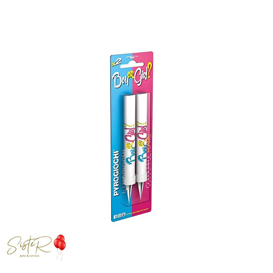 Set 2 Fontane di Fuoco Gender Reveal 15 cm – Effetto Scintille per Rivelazione Sesso