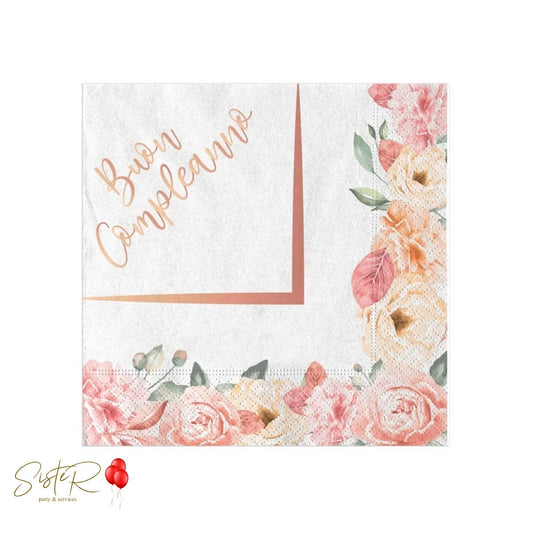 Tovaglioli di Carta Buon Compleanno Oro Rosa