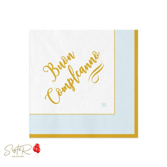Tovaglioli di Carta Buon Compleanno Chic Celeste