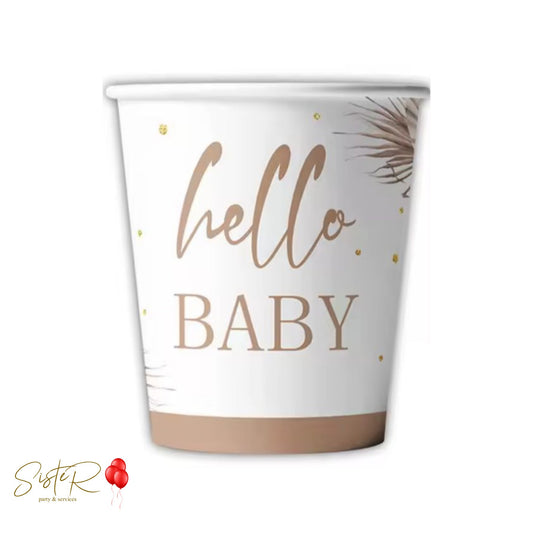 Bicchieri Carta “Hello Baby” – Set 10 Bicchieri Baby Shower Neutro Elegante