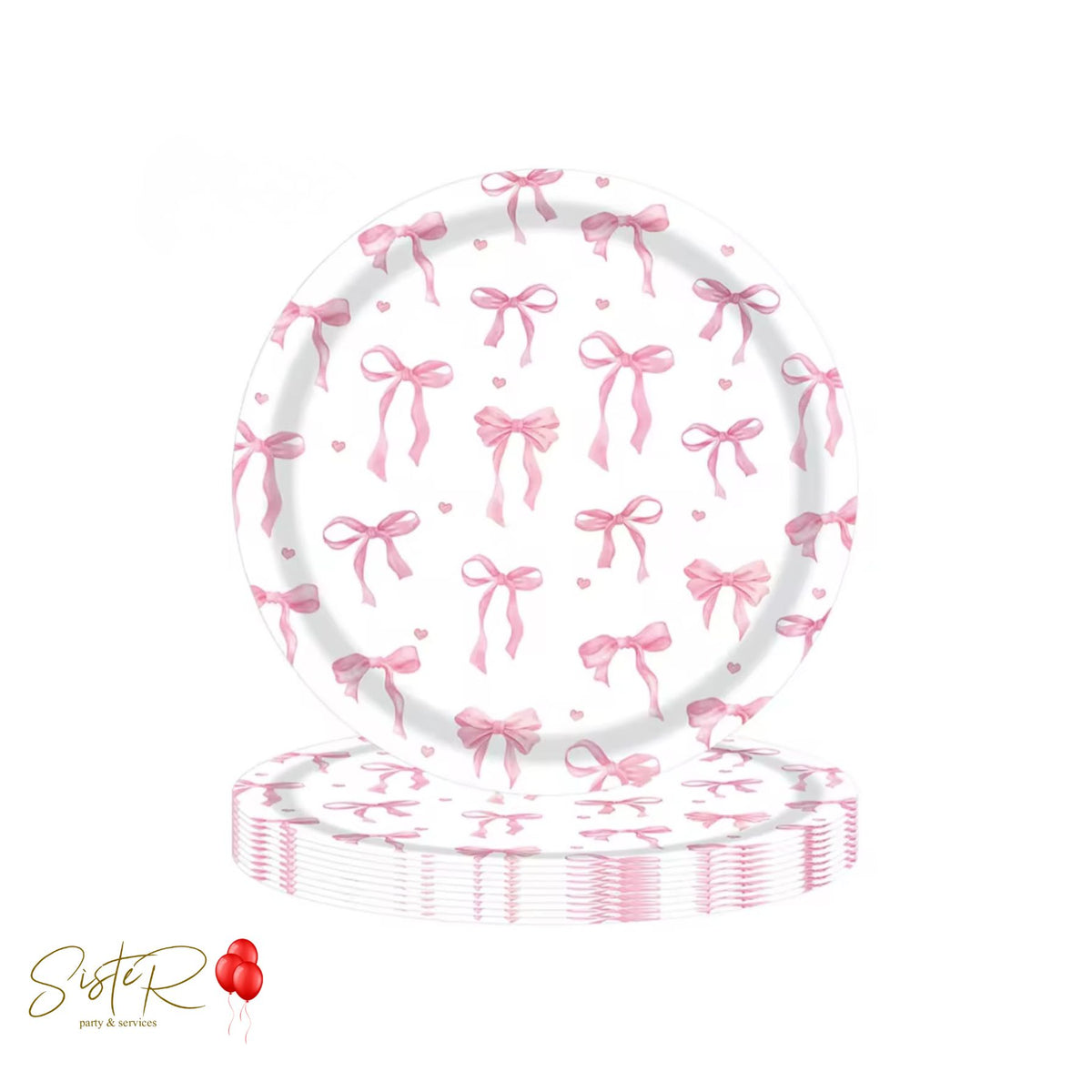 Piatti Fiocchetti Rosa Ø 22,5 cm – Party Coquette - 10 pezzi
