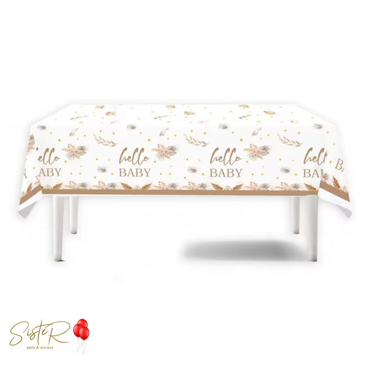 Tovaglia Plastica “Hello Baby” 180x108 cm – Tovaglia Baby Shower Neutra Elegante