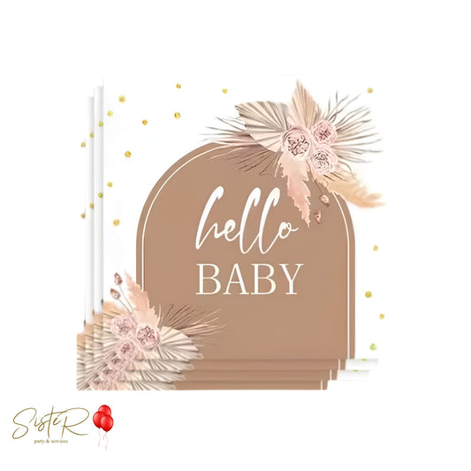 Tovaglioli Carta “Hello Baby” 33x33 cm – Set 20 Tovaglioli Baby Shower Neutro Elegante